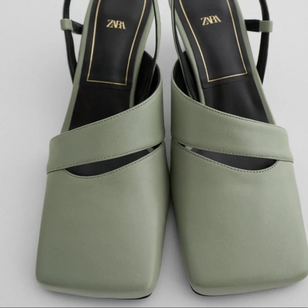 ZARA BNWT Leather Square Toe HeelsSize US 10